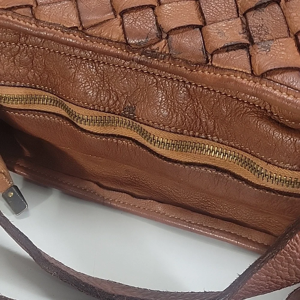 Civico 93 Brown Woven Leather Tote Shoulder Bag - Brown